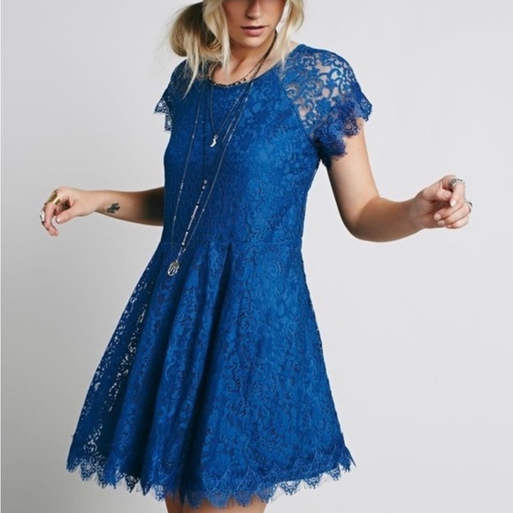Free People Stardust Lace Dress in Blue Sz. Small - Picture 4 of 13